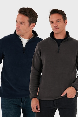Buratti Slim Fit Yarım Fermuarlı Dik Yaka Erkek Polar 2'li Paket5906003S2 - Füme-Lacivert