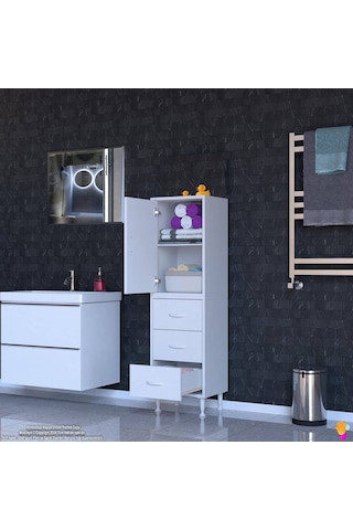 Eliusta Alia Çok Kullanışlı Dolap G:40 Cm Üst Bölme Kapaklı Alt Bölme Çekmeceli 40x138x32,5 Cm Modüler Dolap Beyaz