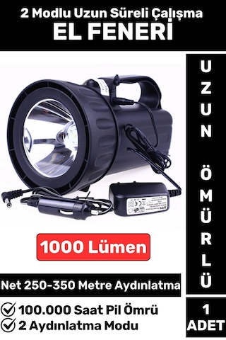 Premium Kamp Avcı Deprem 2 Aydınlatma Modlu Güçlü Beyaz Işık 1000 Lümen Güvenlik El Feneri Çok Renkli