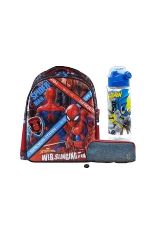 Lisanslı Karakter Figürlü Anaokulu Çantası , Çift Gözlü Kalemlik Lisanslı Suluk Matara Spiderman