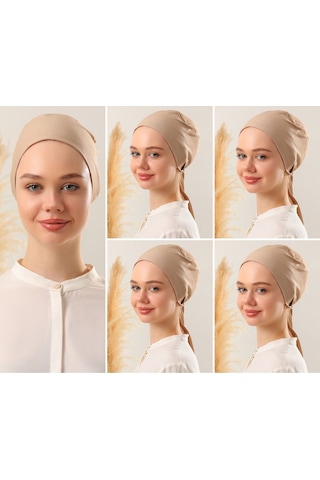 Melodi Scarf Kadın Tesettür Dikişsiz Set Bone Sütlü Kahve 5 Adet Bağlamalı Penye Bone Sütlü Kahve Sütlü Kahverengi
