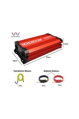 Kobb Kbn1000 12v/220v 1000watt Tam Sinüs Dönüştürücü İnvertör Fr Kbn1000