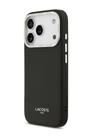 Apple Uyumlu iPhone 17 Pro Kılıf Lacoste Lisanslı M-safeli Champs Elysees Pu Deri Tasarımlı Kapak Siyah Siyah
