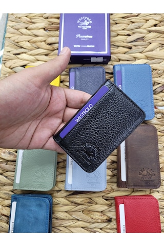 Westpolo İsme Özel 1026 Hakiki Deri Unısex Kartlık Siyah