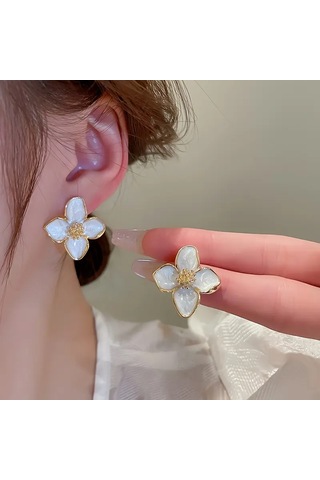 Bohemian Çiçek Desenli Küpe Altın Kaplama