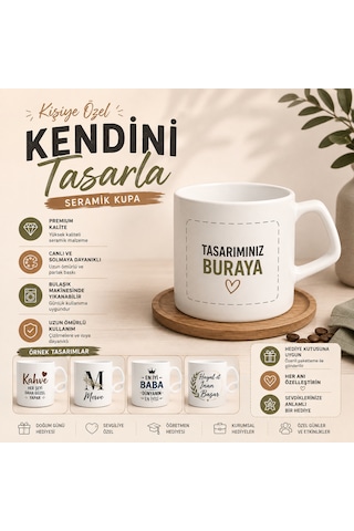 Kişiye Özel - Afilli Beyaz Porselen Kupa Açık Beyaz