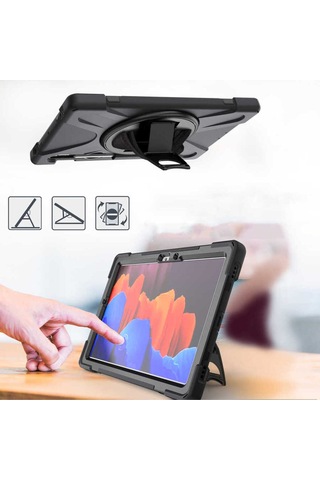 Galaxy Uyumlu  Tab S7 T870 Kılıf Ysf Defender Tablet Silikon-siyah Arka Kapak