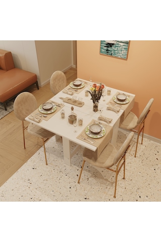 Pratik Katlanır Mutfak Yemek Çalışma Masası - 6 Kişilik -%100 Mdf