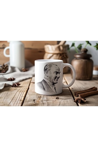 Atatürk Sözleri Ve Resmi Kupa Bardak - Mustafa Kemal İmzalı - '' Türk Milletinin Karakteri '' Beyaz
