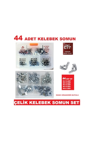 Kelebek Somun Çelik Kelebek Somun Seti 44 Parça N11.22557