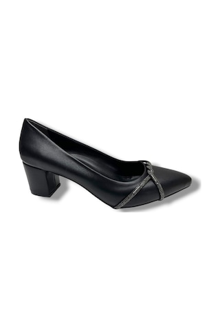 C-shoes Cv138-26 Cilt Deri Burgu Taşlı Kalın Topuk Kadın Ayakkabı 41-42 Siyah