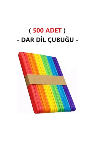 500 Adet Renkli Dar İnce Dil Çubuğu Ahşap Dondurma Çubuğu Renkli Maket Hobi Okul Proje Tasarım