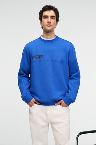 Grimelange IRVING Erkek Yuvarlak Yaka Göğsü Ve Önü Regular Fit Mavi Sweatshirt