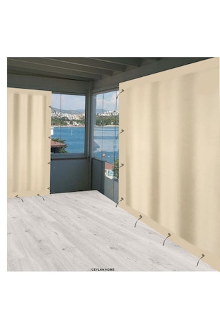 Ceylan Home Balkon Perdesi Brandası Bağcıklı Ölçü Seçenekli Düz Krem Krem