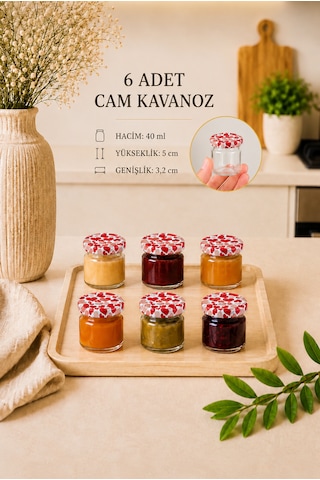 6 Adet 40 Ml Kalpli Metal Kapaklı Şeffaf Numune Mama Ek Gıda Şekerleme Reçellik Küçük Cam Kavanoz