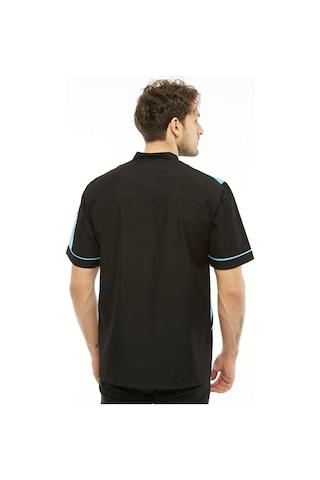 Uniprom Kısa Kollu Aşçı Ceketi Önlük Omuz Nakışlı Cepli Şef, Garson Siyah - Turkuaz