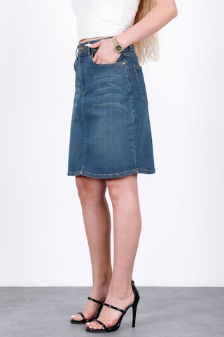 HLT Jeans Vintage Blue Kadın Regular Fit Likralı Yüksek Bel Orta Boy Denim Kot Etek Alice-4011 Mavi