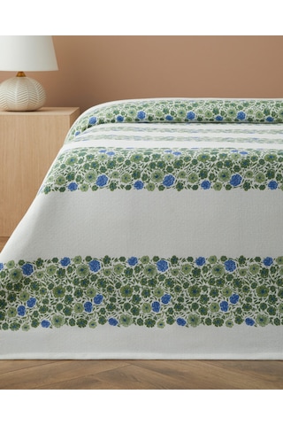 English Home Forest Blossom Baskılı Pamuklu Tek Kişilik Pike 150x220 Cm Yeşil Yeşil