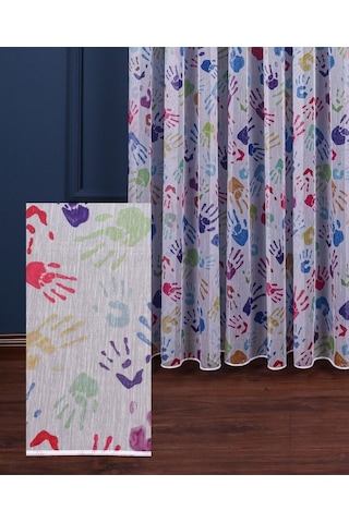 Caserta Home Kids Renkli El İzleri Çocuk Odası Tül Perde