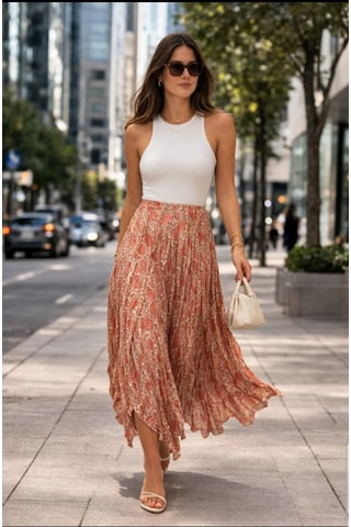 Trendol Fashion Life Şifon Kumaş Desenli Kraşlı Kadin Etek Desenli Turunncu Trendol Fashion Life Şifon Kumaş Desenli Kraşlı Kadin Etek Desenli Turunncu