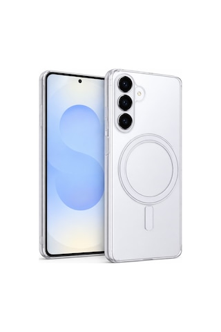 Samsung Galaxy S26 Plus Uyumlu Kamera Korumalı Magsafe Wireless Şarj Özellikli Lüks Şeffaf Silikon Telefon Kılıfı