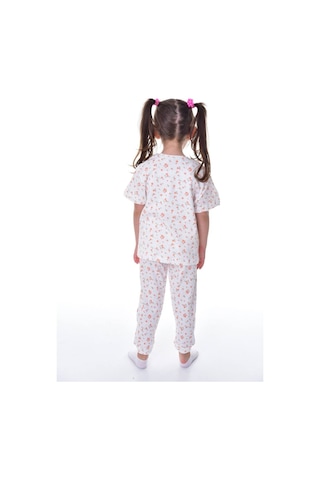 Kız Çocuk Yazlık Pamuklu Pijama Takımı Çiçek Desenli, Kısa Kollu, Konforlu Kırık Beyaz