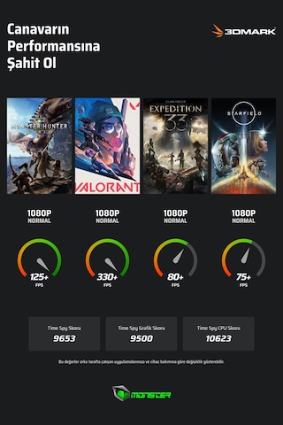 Monster Abra A5 V22.2.5 Core 7 250H 32 GB 1 TB SSD 8 GB RTX5050 15.6" W11H Dizüstü Bilgisayar