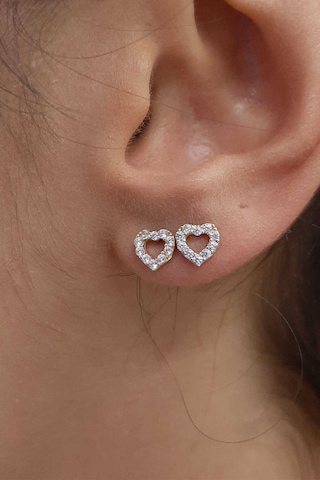 Fiyonk Kuyumculuk 14 Ayar Altın Swarovski Taşlı Kalp Küpe 001