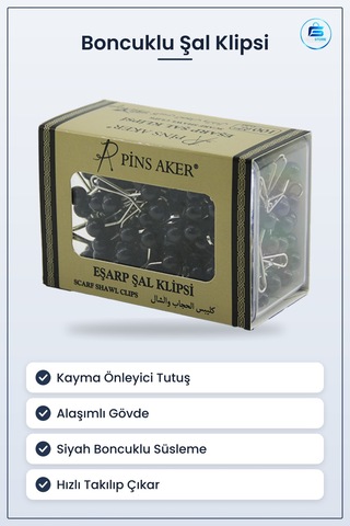 Boncuklu Siyah Eşarp Şal Klipsi Toka Alaşımlı Gövdeli Kayma Önley çok renkli
