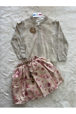 Pamuk Ceketli Üç İplik Dijital Etekli Üçlü Takım Pembe