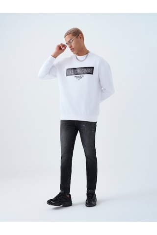 Relax Fit Erkek Sweatshirt Beyaz
