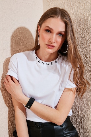 Lela Yakası Baskılı Bisiklet Yaka Basic Örme Bayan T Shirt 5864054 Beyaz