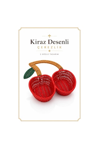 2 Gözlü Kiraz Desen Hasır Detaylı Çerezlik kırmızı