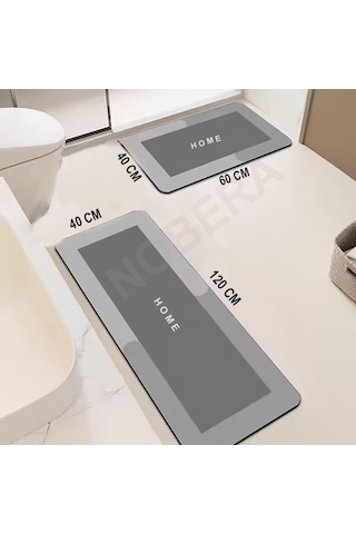 Nobera 2'li Ultra Emici Kaymaz Banyo Paspası Seti 40x60 Cm & 40x120 Cm Gri