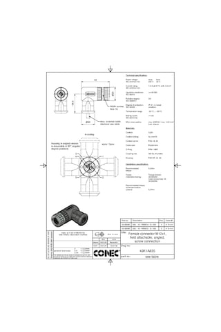 M12 5 Pin Dişi 90° Konnektör Conec 43-00098