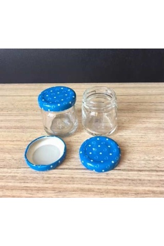 40 Cc Cam Kavanoz - 10 Adet - Mavi Kalpli Kapak.Mutfak.