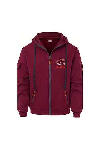 Erkek Sonbahar Ve Kış Fermuarlı Kapüşonlu Sweatshirt Açık Gri