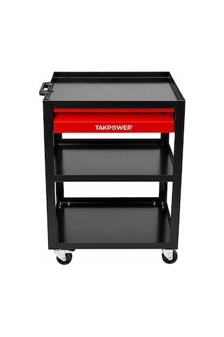 Takpower 3 Gözlü 1 Çekmeceli Parça Taşıma Arabası Kırmızı