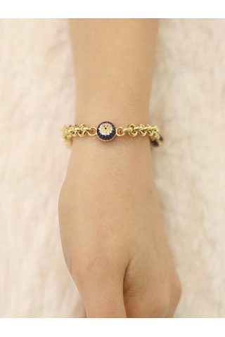 14 Ayar Altın Mavi Gözlü Nazarlı Doç Bileklik Altın
