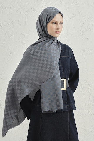 Armine Elegance İpek Pamuk Dama Şal 19 Füme