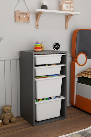 4 Sepetli Oyuncak Dolabı Çok Amaçlı Oyuncak Dolabı Düzenleyici Organizer Antrasit - Beyaz