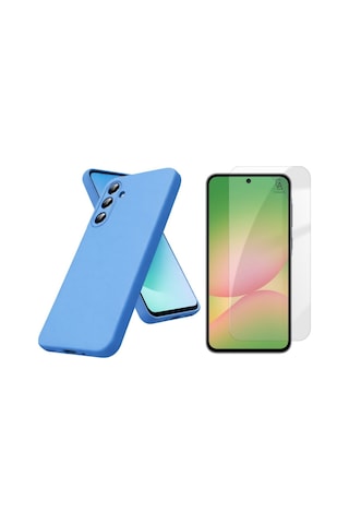 Samsung Galaxy A57 İle Uyumlu Kılıf Esnek Premium Telefon Kılıfı Ve Temperli Cam Ekran Koruyucu Mavi
