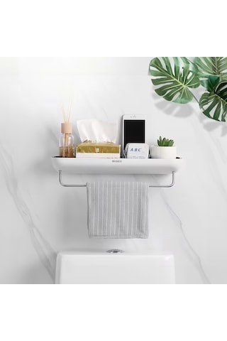 Ecoco Duvara Yapışkanlı Banyo Ve Mutfak Düzenleme Rafı Havlu Askı Beyaz