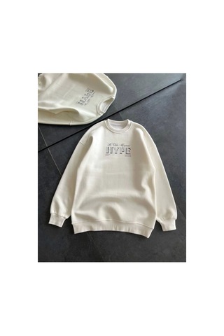 Butik İstanbul Üç İplik Bisiklet Yaka Baskılı Sweatshirt - Beyaz