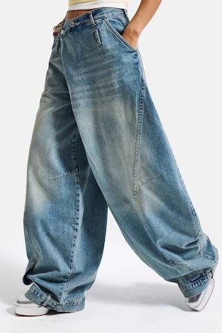 it's basic Kadın Kot Rengi 4s6-32 Süper Baggy Fit Kemer Detaylı Özel Tasarım Denim Jean Mavi