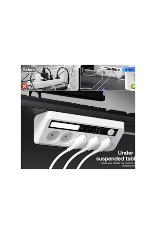 5 Li Akım Korumalı Priz 2500w 2 Usb + 2 Type-c Hızlı Şarj Led Gece Lambalı Dokunmatik Beyaz 2 M