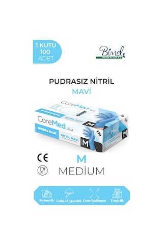 Nitril Mavi Pudrasız Muayene Eldiveni M - 1 Paket 100 Lü