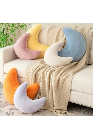 Trendooze 30x25cm Pembe Tüylü Ay Yastığı, Yumuşak Dekoratif Minder Pembe