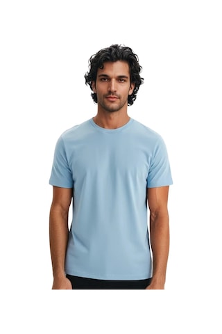 Arma Ar-ma Erkek Bisiklet Yaka Tişört Baskisiz Basic Örme Kumaş Regular Fit %100 Pamuk 30/1 Penye Süprem Y31344408202 Mavi-m2