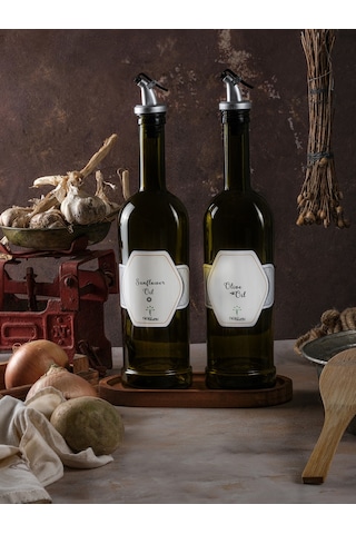 Ahşap Stantlı Amber 2'li 750 ml Zeytinyağı ve Sıvıyağ Yağdanlık Şişesi Ayçiçekyağı,Yağlık da